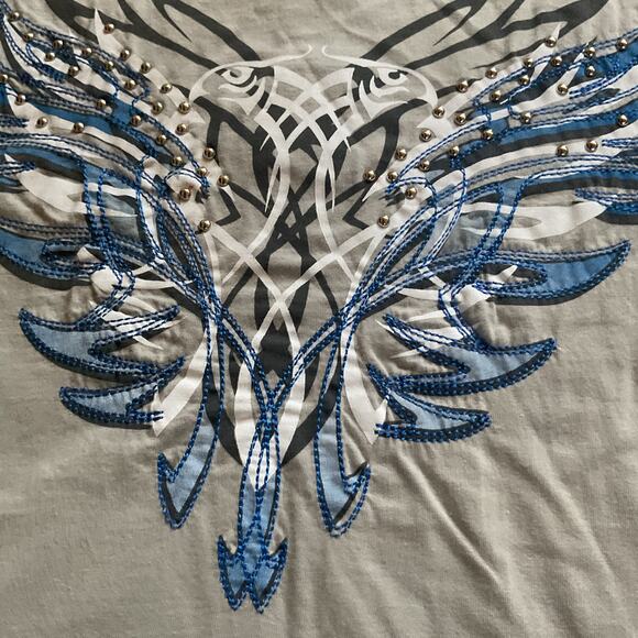 Red Monkey Los Angeles Tribal Rhinestone Graphic T-Shirt Wings Eagle Men’s Sz S - Picture 4 of 10